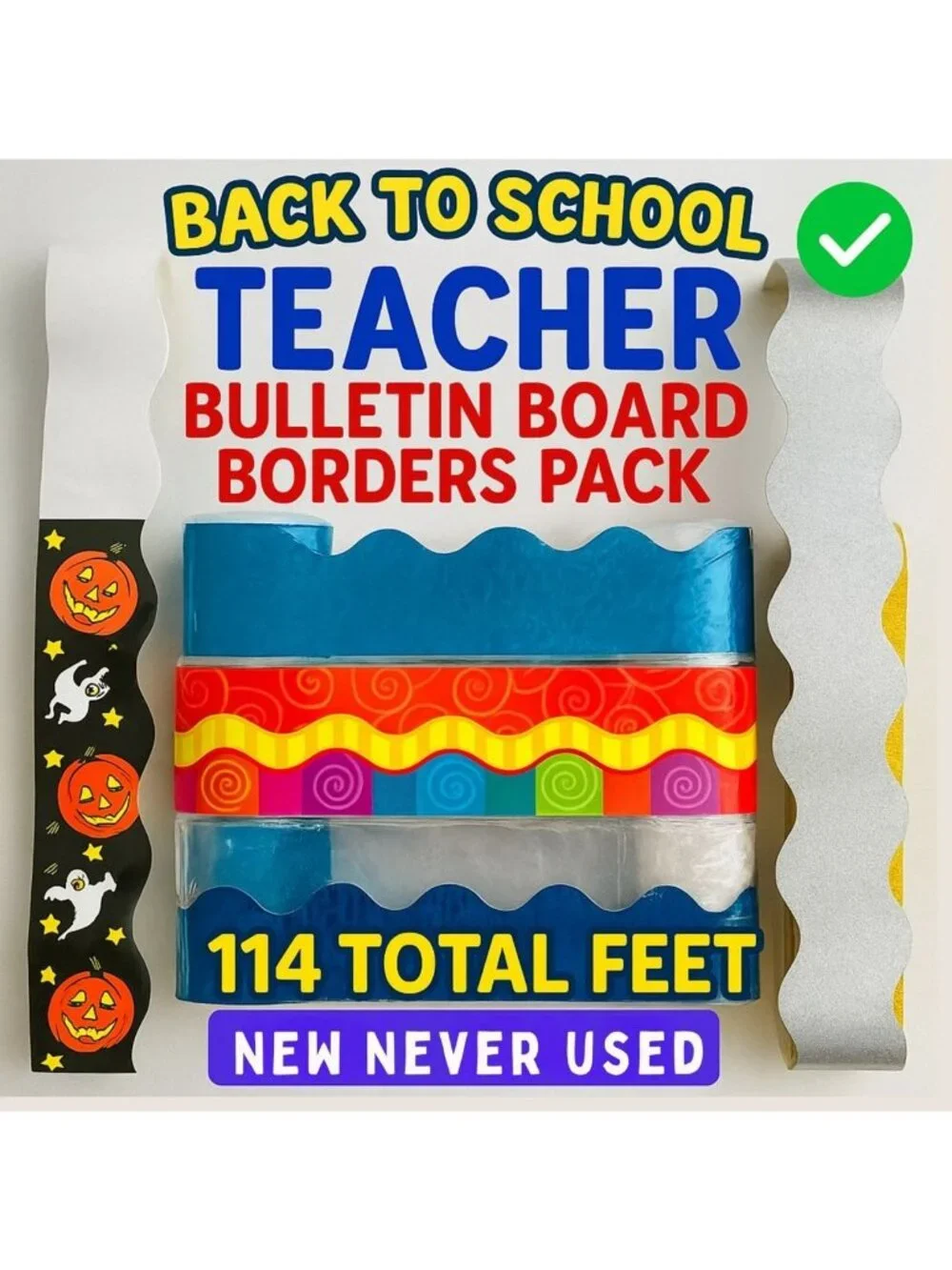 Teacher Bulletin Board Borders Pack 114 Ft Scalloped Straight Edge Borders New